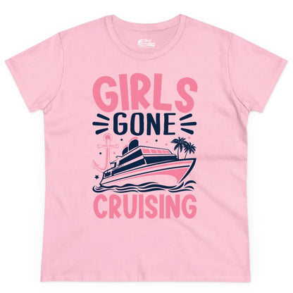 Girls Cruise Shirt - Fun Cruise Girls Trip Tee for Group Getaways (Ladies Tee) in Light Pink - Girls Gone Cruising Tropical Pink Group Cruise Adventure Shirt