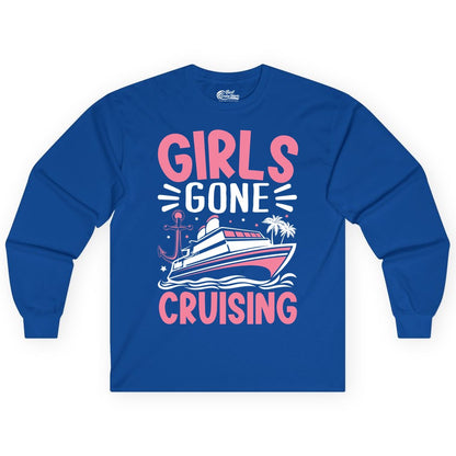 Girls Cruise Shirt - Fun Cruise Girls Trip Tee for Group Getaways (Long Sleeve) in Royal - Girls Gone Cruising Tropical Pink Group Cruise Adventure Shirt