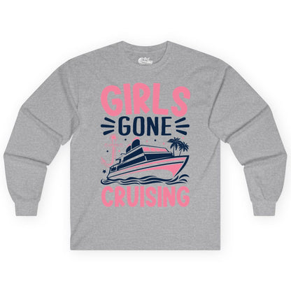 Girls Cruise Shirt - Fun Cruise Girls Trip Tee for Group Getaways (Long Sleeve) in Sport Grey - Girls Gone Cruising Tropical Pink Group Cruise Adventure Shirt