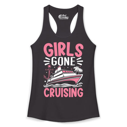 Girls Cruise Shirt - Fun Cruise Girls Trip Tee for Group Getaways (Ladies Tank) in Black - Girls Gone Cruising Tropical Pink Group Cruise Adventure Shirt