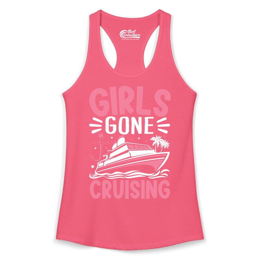Girls Cruise Shirt - Fun Cruise Girls Trip Tee for Group Getaways (Ladies Tank) in Hot Pink - Girls Gone Cruising Tropical Pink Group Cruise Adventure Shirt
