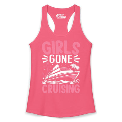 Girls Cruise Shirt - Fun Cruise Girls Trip Tee for Group Getaways (Ladies Tank) in Hot Pink - Girls Gone Cruising Tropical Pink Group Cruise Adventure Shirt
