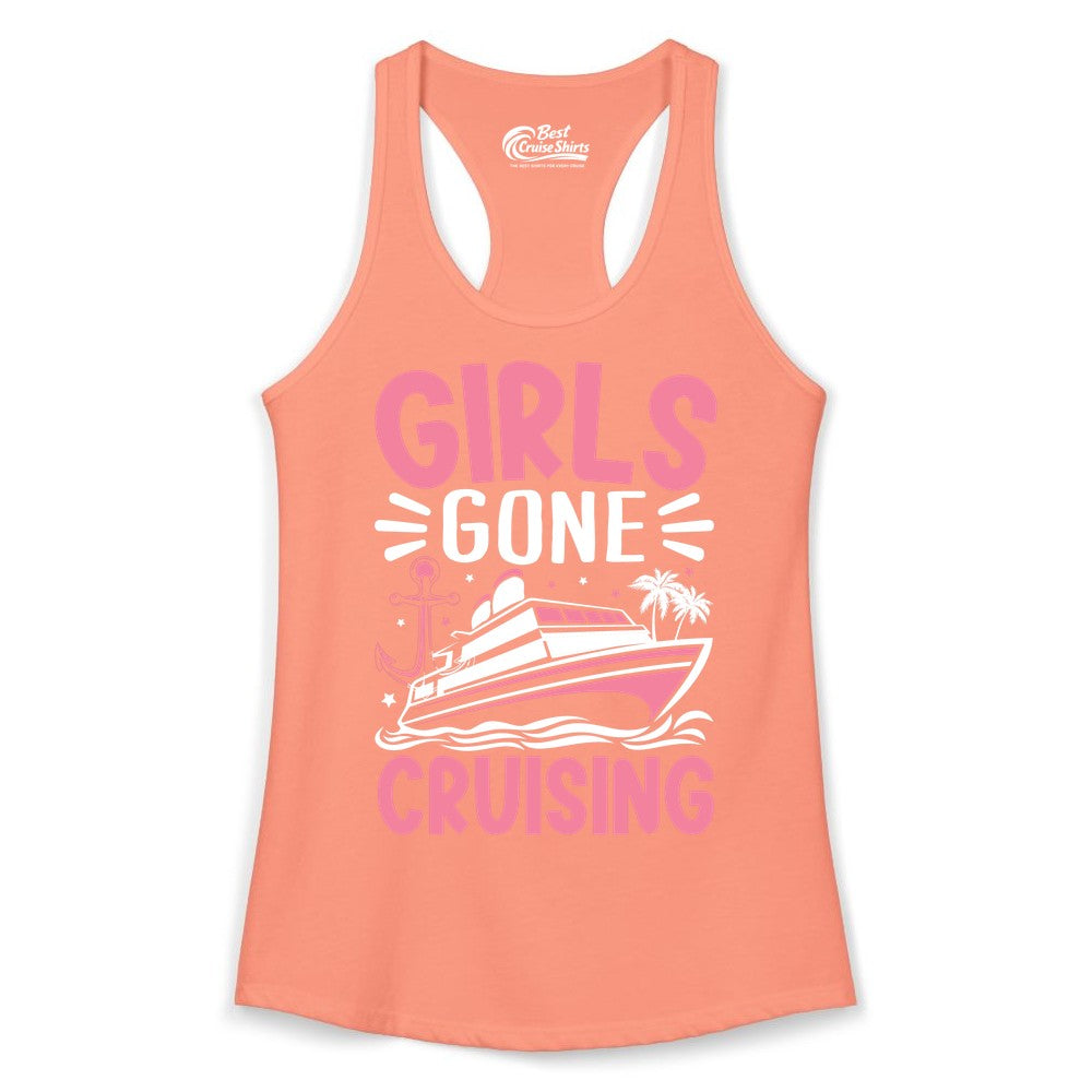 Girls Cruise Shirt - Fun Cruise Girls Trip Tee for Group Getaways (Ladies Tank) in Solid Light Orange - Girls Gone Cruising Tropical Pink Group Cruise Adventure Shirt