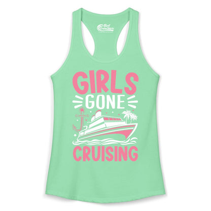 Girls Cruise Shirt - Fun Cruise Girls Trip Tee for Group Getaways (Ladies Tank) in Solid Mint - Girls Gone Cruising Tropical Pink Group Cruise Adventure Shirt