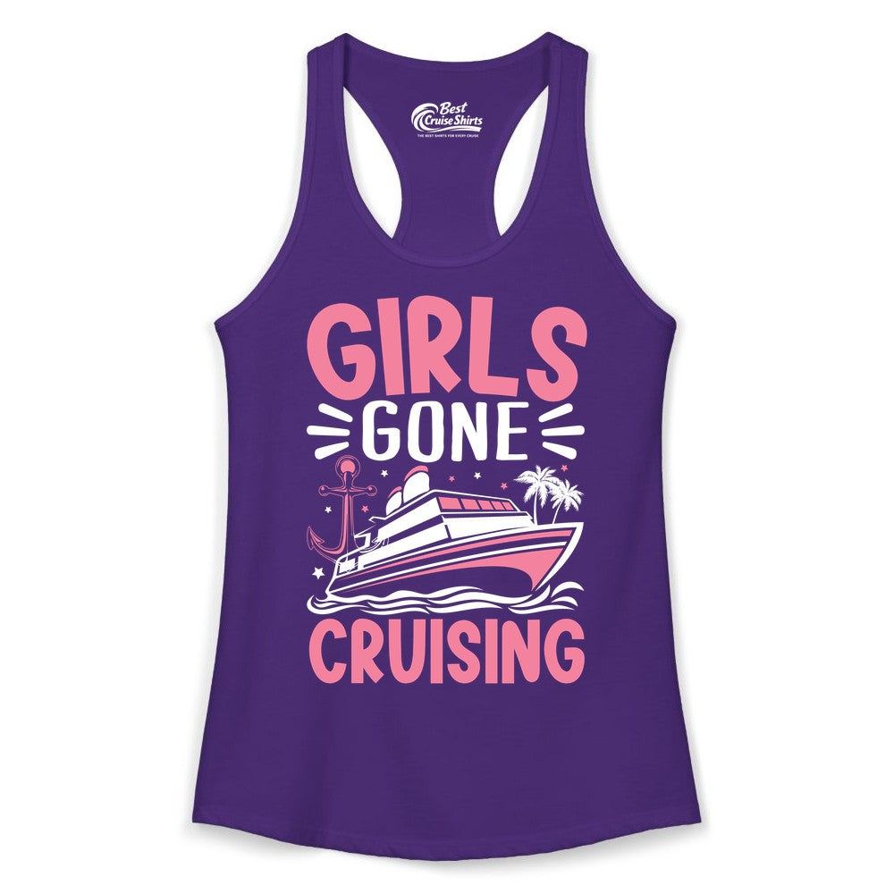 Girls Cruise Shirt - Fun Cruise Girls Trip Tee for Group Getaways (Ladies Tank) in Solid Purple Rush - Girls Gone Cruising Tropical Pink Group Cruise Adventure Shirt