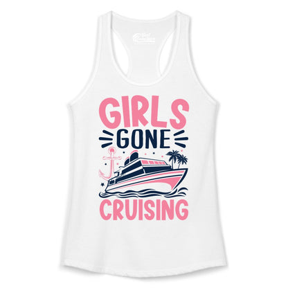 Girls Cruise Shirt - Fun Cruise Girls Trip Tee for Group Getaways (Ladies Tank) in White - Girls Gone Cruising Tropical Pink Group Cruise Adventure Shirt