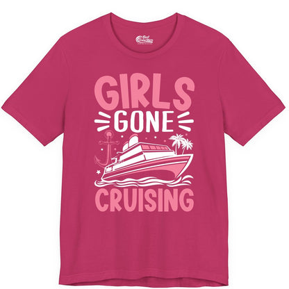 Girls Cruise Shirt - Fun Cruise Girls Trip Tee for Group Getaways (Premium Tee) in Berry - Girls Gone Cruising Tropical Pink Group Cruise Adventure Shirt