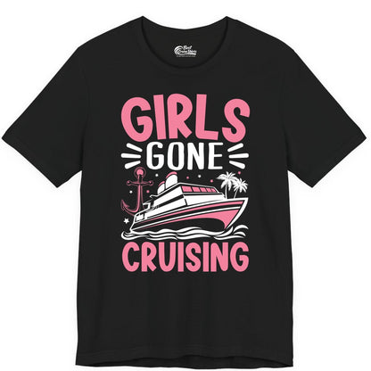 Girls Cruise Shirt - Fun Cruise Girls Trip Tee for Group Getaways (Premium Tee) in Black - Girls Gone Cruising Tropical Pink Group Cruise Adventure Shirt
