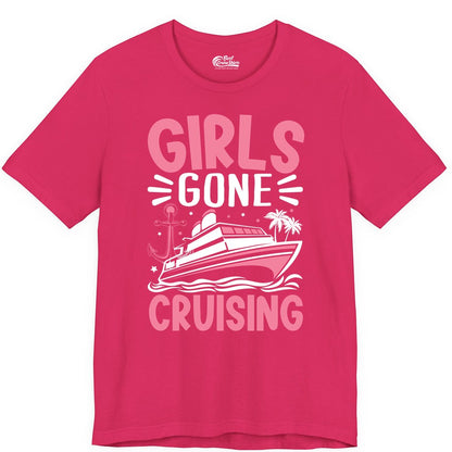 Girls Cruise Shirt - Fun Cruise Girls Trip Tee for Group Getaways (Premium Tee) in Fuchsia - Girls Gone Cruising Tropical Pink Group Cruise Adventure Shirt