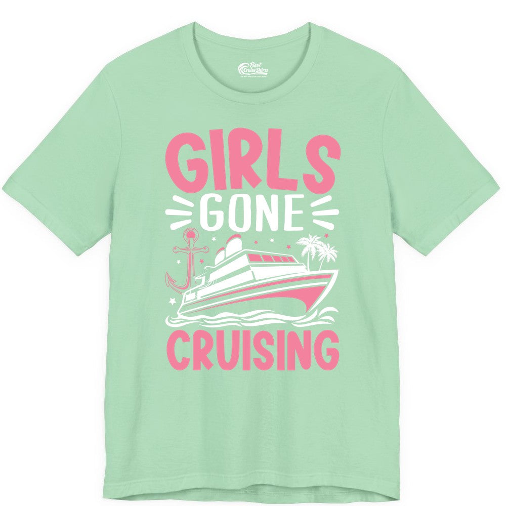 Girls Cruise Shirt - Fun Cruise Girls Trip Tee for Group Getaways (Premium Tee) in Mint - Girls Gone Cruising Tropical Pink Group Cruise Adventure Shirt