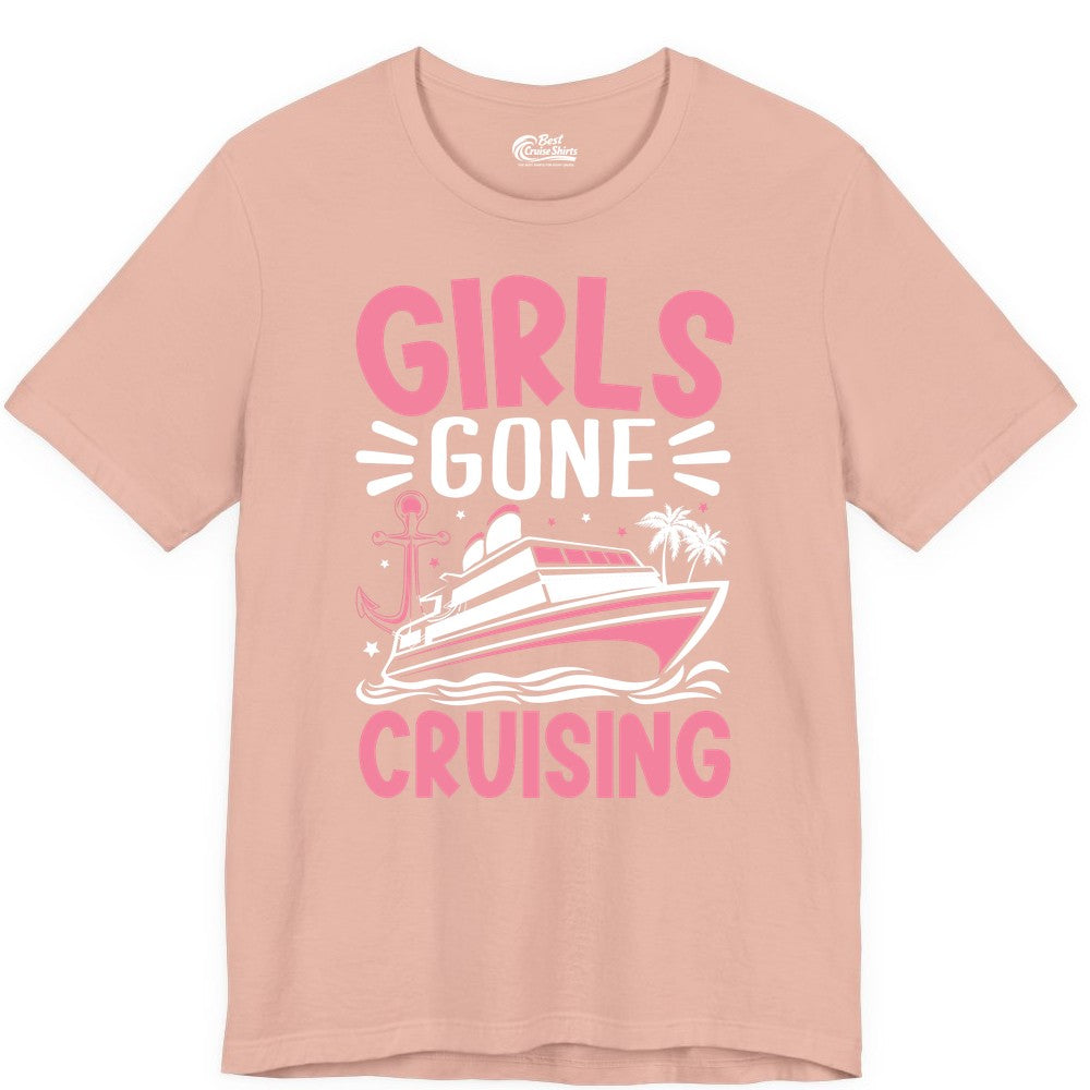 Girls Cruise Shirt - Fun Cruise Girls Trip Tee for Group Getaways (Premium Tee) in Peach - Girls Gone Cruising Tropical Pink Group Cruise Adventure Shirt