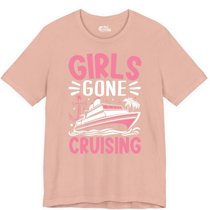 Girls Cruise Shirt - Fun Cruise Girls Trip Tee for Group Getaways (Premium Tee) in Peach - Girls Gone Cruising Tropical Pink Group Cruise Adventure Shirt