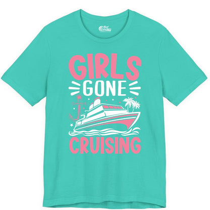 Girls Cruise Shirt - Fun Cruise Girls Trip Tee for Group Getaways (Premium Tee) in Teal - Girls Gone Cruising Tropical Pink Group Cruise Adventure Shirt