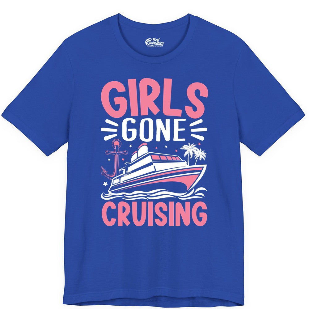 Girls Cruise Shirt - Fun Cruise Girls Trip Tee for Group Getaways (Premium Tee) in True Royal - Girls Gone Cruising Tropical Pink Group Cruise Adventure Shirt