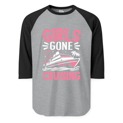 Girls Cruise Shirt - Fun Cruise Girls Trip Tee for Group Getaways (Raglan) in Heather GreyBlack - Girls Gone Cruising Tropical Pink Group Cruise Adventure Shirt