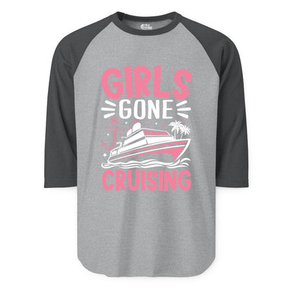 Girls Cruise Shirt - Fun Cruise Girls Trip Tee for Group Getaways (Raglan) in Heather GreyHeather Charcoal - Girls Gone Cruising Tropical Pink Group Cruise Adventure Shirt