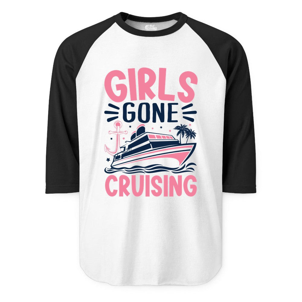 Girls Cruise Shirt - Fun Cruise Girls Trip Tee for Group Getaways (Raglan) in WhiteBlack - Girls Gone Cruising Tropical Pink Group Cruise Adventure Shirt