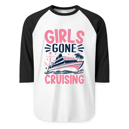 Girls Cruise Shirt - Fun Cruise Girls Trip Tee for Group Getaways (Raglan) in WhiteBlack - Girls Gone Cruising Tropical Pink Group Cruise Adventure Shirt