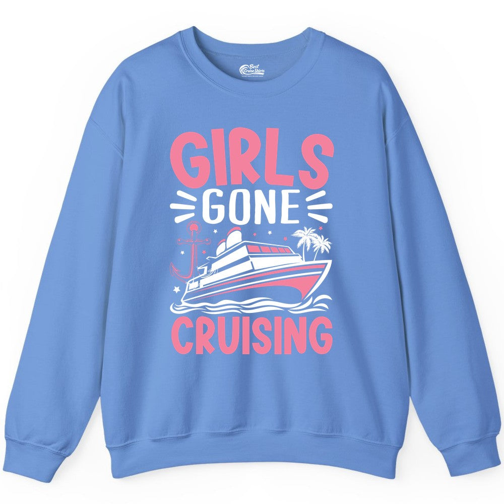 Girls Cruise Shirt - Fun Cruise Girls Trip Tee for Group Getaways (Sweatshirt) in Carolina Blue - Girls Gone Cruising Tropical Pink Group Cruise Adventure Shirt