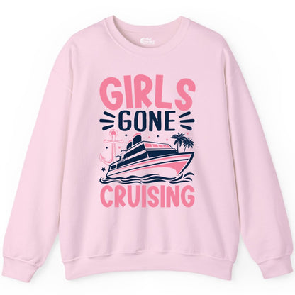 Girls Cruise Shirt - Fun Cruise Girls Trip Tee for Group Getaways (Sweatshirt) in Light Pink - Girls Gone Cruising Tropical Pink Group Cruise Adventure Shirt