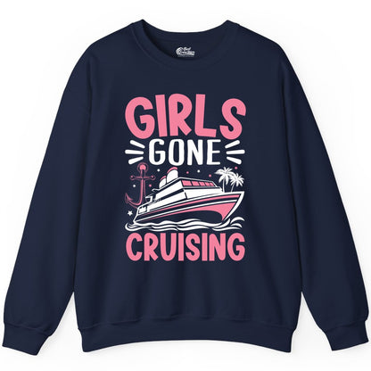 Girls Cruise Shirt - Fun Cruise Girls Trip Tee for Group Getaways (Sweatshirt) in Navy - Girls Gone Cruising Tropical Pink Group Cruise Adventure Shirt