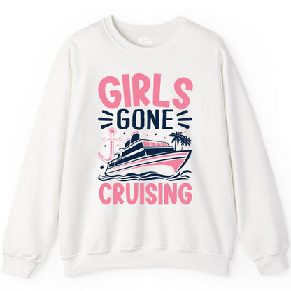 Girls Cruise Shirt - Fun Cruise Girls Trip Tee for Group Getaways (Sweatshirt) in White - Girls Gone Cruising Tropical Pink Group Cruise Adventure Shirt