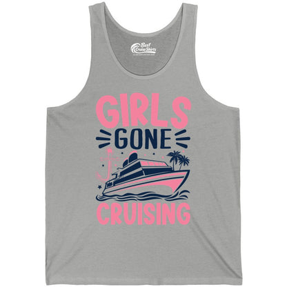 Girls Cruise Shirt - Fun Cruise Girls Trip Tee for Group Getaways (Tank Top) in Athletic Heather - Girls Gone Cruising Tropical Pink Group Cruise Adventure Shirt