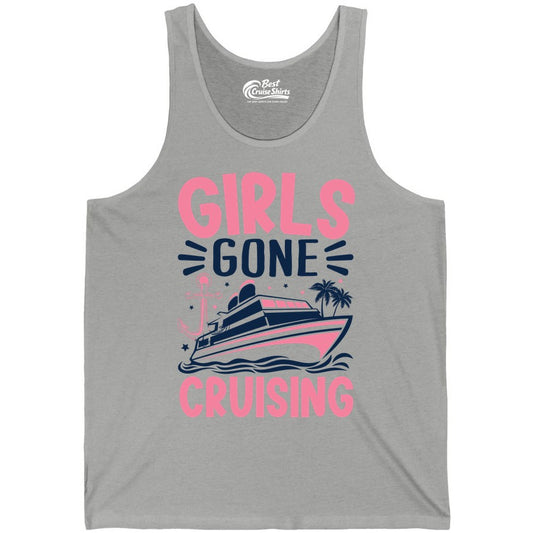 Girls Cruise Shirt - Fun Cruise Girls Trip Tee for Group Getaways (Tank Top) in Athletic Heather - Girls Gone Cruising Tropical Pink Group Cruise Adventure Shirt