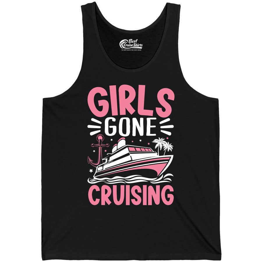 Girls Cruise Shirt - Fun Cruise Girls Trip Tee for Group Getaways (Tank Top) in Black - Girls Gone Cruising Tropical Pink Group Cruise Adventure Shirt