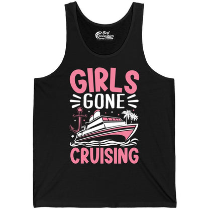 Girls Cruise Shirt - Fun Cruise Girls Trip Tee for Group Getaways (Tank Top) in Black - Girls Gone Cruising Tropical Pink Group Cruise Adventure Shirt