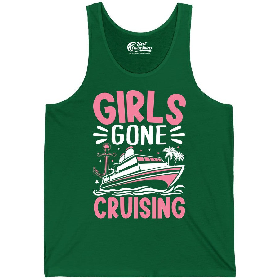 Girls Cruise Shirt - Fun Cruise Girls Trip Tee for Group Getaways (Tank Top) in Kelly - Girls Gone Cruising Tropical Pink Group Cruise Adventure Shirt