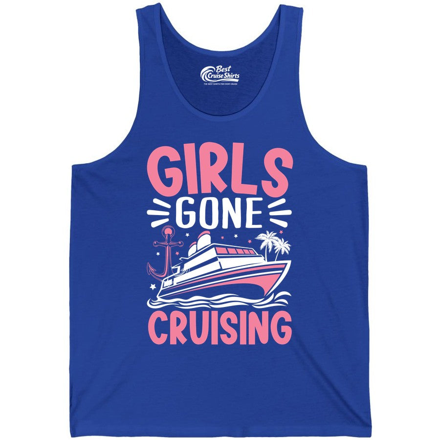 Girls Cruise Shirt - Fun Cruise Girls Trip Tee for Group Getaways (Tank Top) in True Royal - Girls Gone Cruising Tropical Pink Group Cruise Adventure Shirt