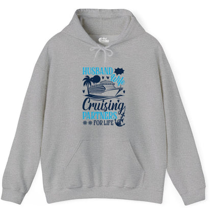 Husband Wife Cruising Shirt - Cruise Couple Romance Gift Apparel (Hoodie) in Sport Grey - Husband Wife Cruising Partners for Life Nautical Couple Shirt