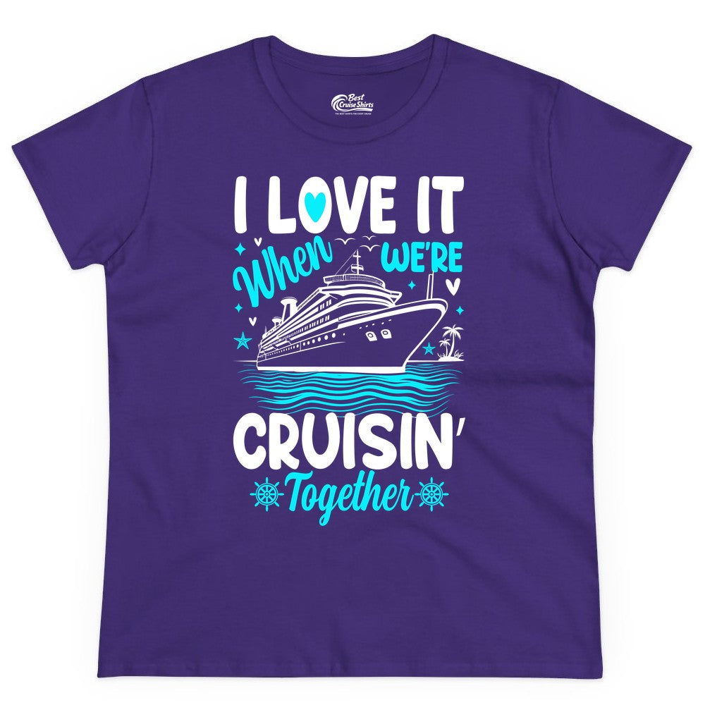Cruise Couple Shirt - Romantic Cruise Vacation Apparel for Two (Ladies Tee) in Purple - Cruisin Together Romantic Nautical Cruise Couple Shirt Blue and White