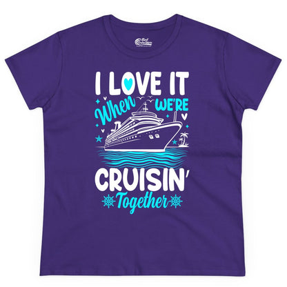 Cruise Couple Shirt - Romantic Cruise Vacation Apparel for Two (Ladies Tee) in Purple - Cruisin Together Romantic Nautical Cruise Couple Shirt Blue and White