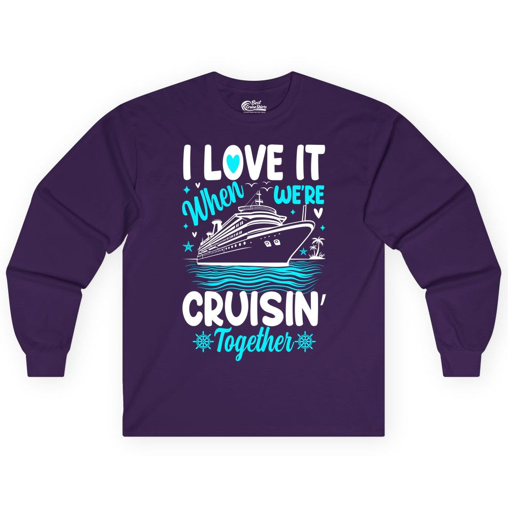 Cruise Couple Shirt - Romantic Cruise Vacation Apparel for Two (Long Sleeve) in Purple - Cruisin Together Romantic Nautical Cruise Couple Shirt Blue and White