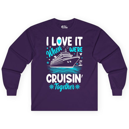Cruise Couple Shirt - Romantic Cruise Vacation Apparel for Two (Long Sleeve) in Purple - Cruisin Together Romantic Nautical Cruise Couple Shirt Blue and White