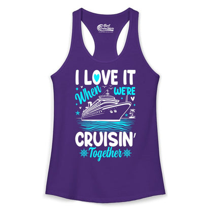 Cruise Couple Shirt - Romantic Cruise Vacation Apparel for Two (Ladies Tank) in Solid Purple Rush - Cruisin Together Romantic Nautical Cruise Couple Shirt Blue and White
