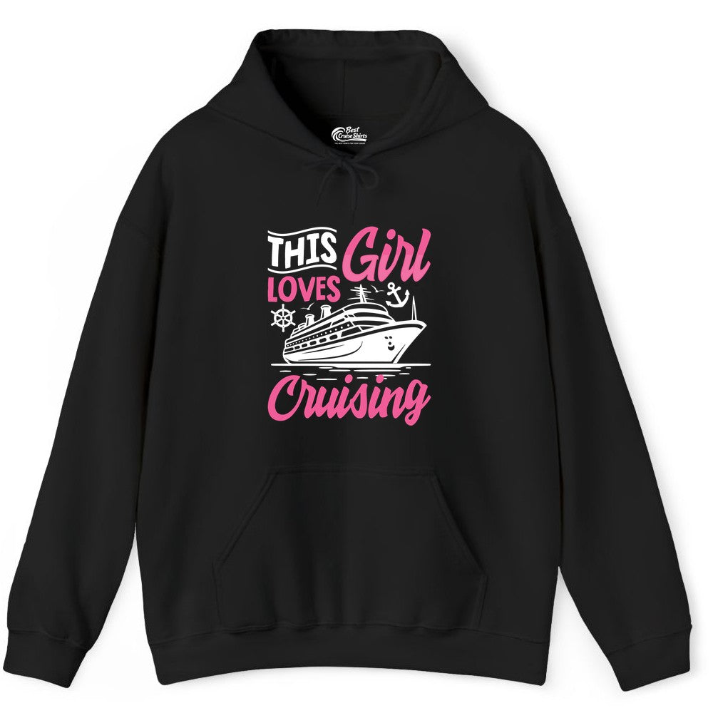 This Girl Loves Cruising Shirt - Fun Cruise Ship Gift for Girls (Hoodie) in Black - This Girl Loves Cruising - Fun Cruise Ship Shirt With Pink Nautical Art