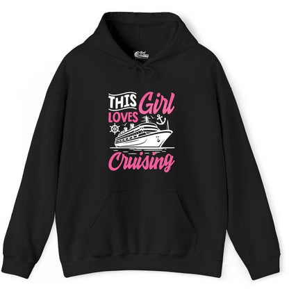 This Girl Loves Cruising Shirt - Fun Cruise Ship Gift for Girls (Hoodie) in Black - This Girl Loves Cruising - Fun Cruise Ship Shirt With Pink Nautical Art