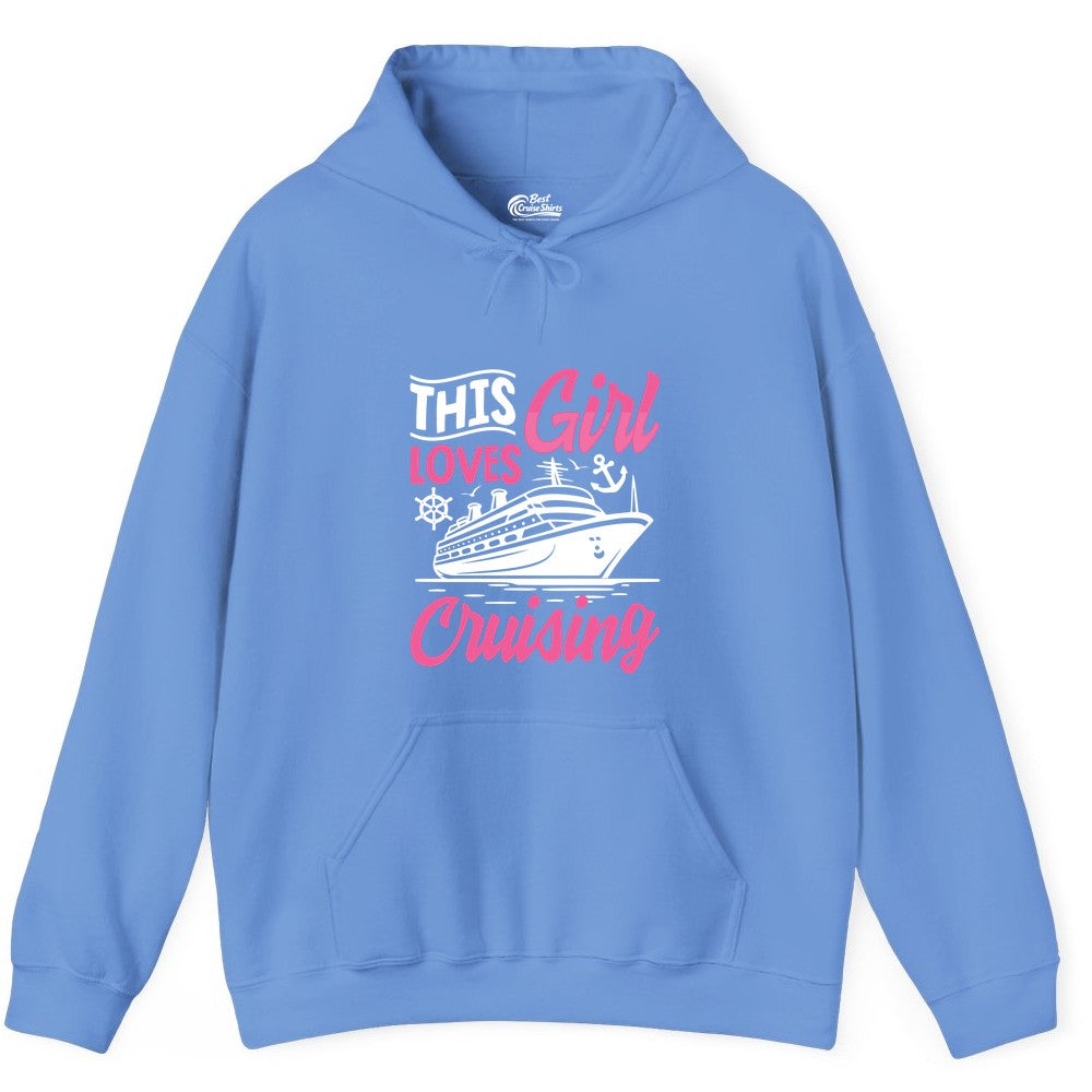 This Girl Loves Cruising Shirt - Fun Cruise Ship Gift for Girls (Hoodie) in Carolina Blue - This Girl Loves Cruising - Fun Cruise Ship Shirt With Pink Nautical Art