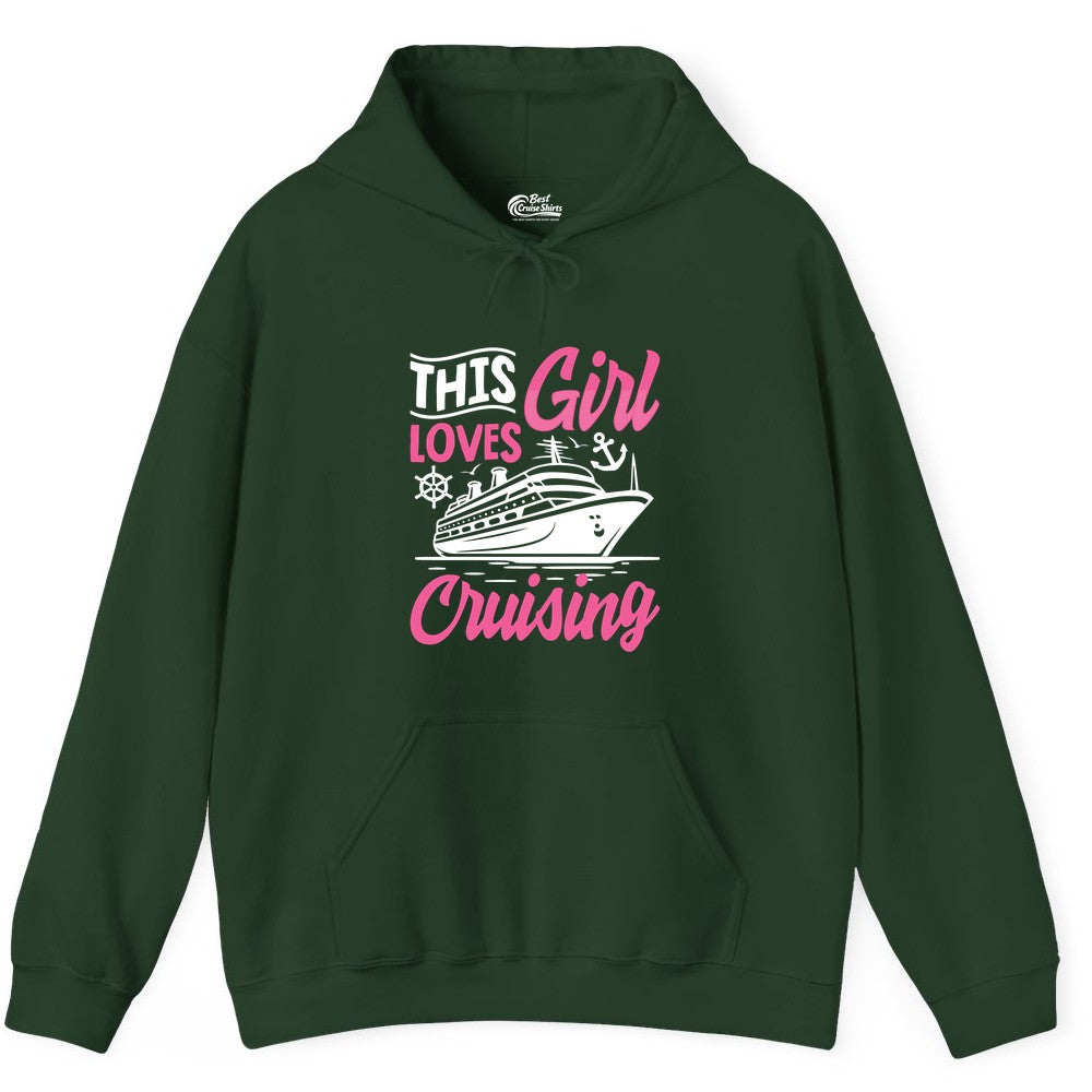 This Girl Loves Cruising Shirt - Fun Cruise Ship Gift for Girls (Hoodie) in Forest Green - This Girl Loves Cruising - Fun Cruise Ship Shirt With Pink Nautical Art
