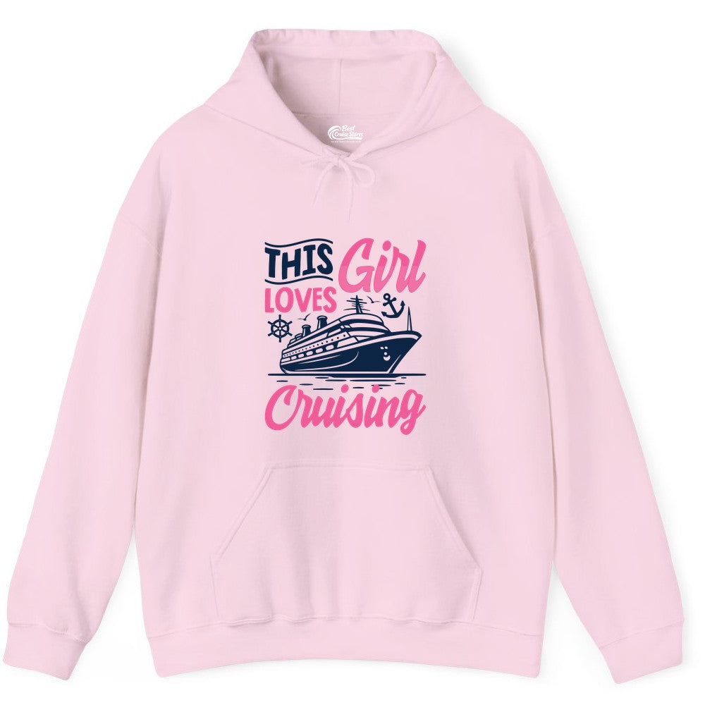 This Girl Loves Cruising Shirt - Fun Cruise Ship Gift for Girls (Hoodie) in Light Pink - This Girl Loves Cruising - Fun Cruise Ship Shirt With Pink Nautical Art