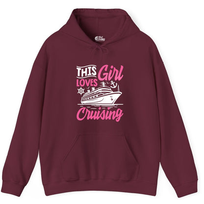 This Girl Loves Cruising Shirt - Fun Cruise Ship Gift for Girls (Hoodie) in Maroon - This Girl Loves Cruising - Fun Cruise Ship Shirt With Pink Nautical Art