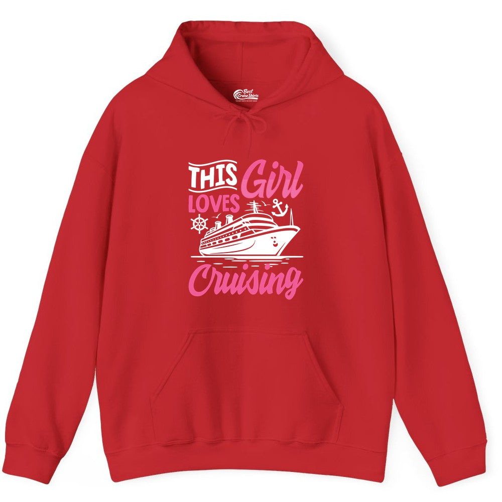 This Girl Loves Cruising Shirt - Fun Cruise Ship Gift for Girls (Hoodie) in Red - This Girl Loves Cruising - Fun Cruise Ship Shirt With Pink Nautical Art