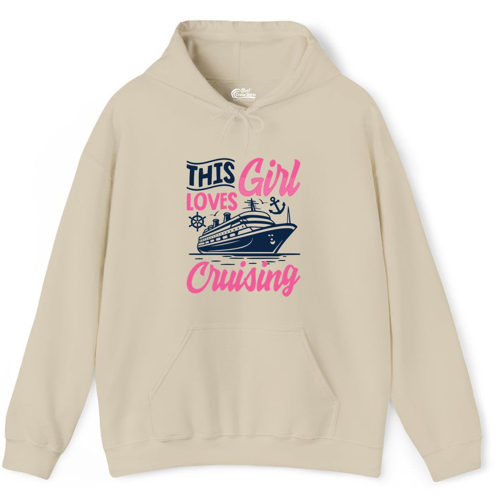 This Girl Loves Cruising Shirt - Fun Cruise Ship Gift for Girls (Hoodie) in Sand - This Girl Loves Cruising - Fun Cruise Ship Shirt With Pink Nautical Art