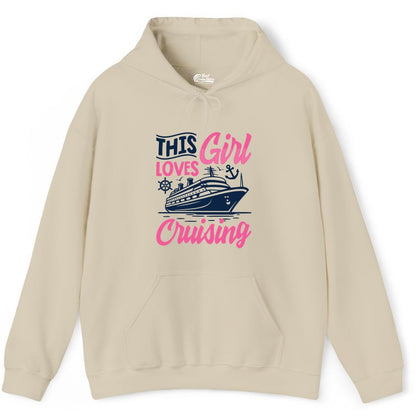 This Girl Loves Cruising Shirt - Fun Cruise Ship Gift for Girls (Hoodie) in Sand - This Girl Loves Cruising - Fun Cruise Ship Shirt With Pink Nautical Art