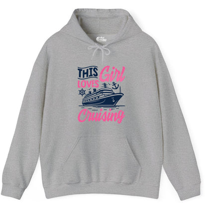 This Girl Loves Cruising Shirt - Fun Cruise Ship Gift for Girls (Hoodie) in Sport Grey - This Girl Loves Cruising - Fun Cruise Ship Shirt With Pink Nautical Art
