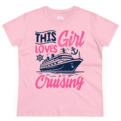 This Girl Loves Cruising Shirt - Fun Cruise Ship Gift for Girls (Ladies Tee) in Light Pink - This Girl Loves Cruising - Fun Cruise Ship Shirt With Pink Nautical Art