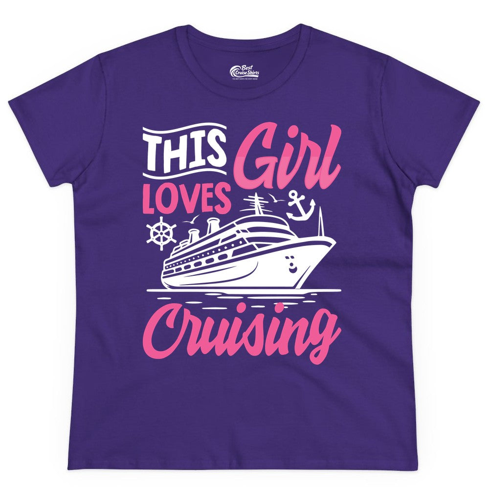 This Girl Loves Cruising Shirt - Fun Cruise Ship Gift for Girls (Ladies Tee) in Purple - This Girl Loves Cruising - Fun Cruise Ship Shirt With Pink Nautical Art